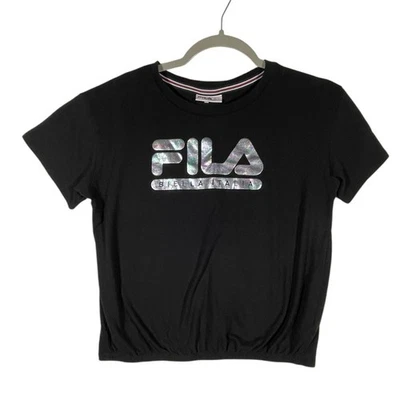 Camiseta Fila preta manga curta com logotipo - Imagem 1 de 4