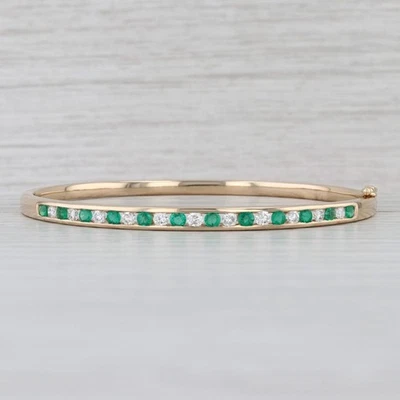 Brazalete Brazalete Diamante Esmeralda 1.28ctw Oro Amarillo 14k 6.75" Bisagras Foto 1 de 4