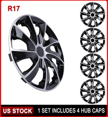 17" Set of 4 Wheel Covers Snap On Full Hub Caps fit R17 Tire & Steel Rim 17 Inch Foto 1 de 4