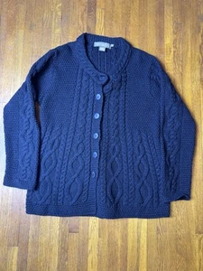 Maglione Inis Crafts donna taglia M nero maglia cavo cardigan grosso lana merino - Foto 1 di 5