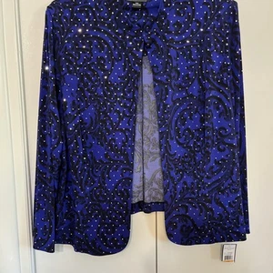 Jessica Howard Women 24w Cocktail Holiday Sequined Jacket Royal Blue & Black NWT - Picture 1 of 11