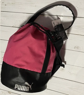 PUMA Convertible Bucket Shoulder Bag Pink And Black Gray Logo Crossbody NWT - Image 1 of 4