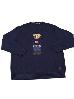 Подлинный MenPolo Ralph Lauren медведь вязаный свитер США американский флаг винтажный 3XLT - Изображение 1 из 4