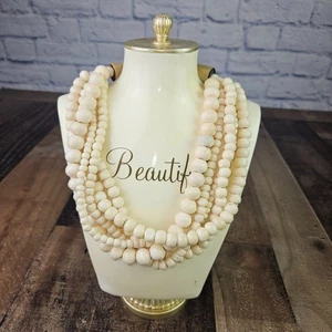 Lovely Vintage 1980's Gerda Lynggaard Unsigned Beaded Bone Necklace - Picture 1 of 7