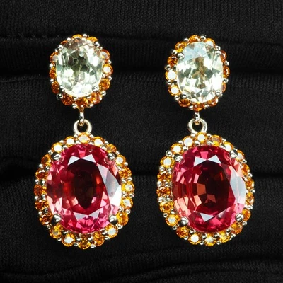925 Sterling Silver Rose Gold Earrings Boutique Sunset Orange Sapphire 25.50Ct - Image 1 of 4