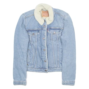 Girls Sherpa Lined Denim Jacket Blue S - Picture 1 of 6