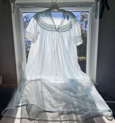 60s Blue Vintage Sheer Chiffon Nightgown~MYSTERY~Baby Doll~42+ - Image 1 of 4