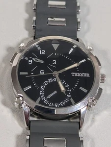 Bijoux Terner Black Dial Round Silver Tone Case Gray Studded Silicone Band Watch - Picture 1 of 9