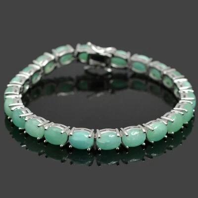 Pulsera Amazonita Peruana Natural Plata de Ley 925 Boda Tenis Pulsera Foto 1 de 4