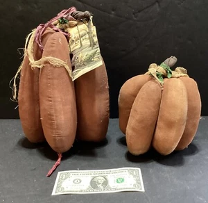 🎃 2 2019 Fall Time Primitive Folky Hand Made Fabric Pumpkins For Halloween - Picture 1 of 8