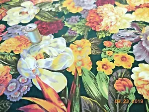 1Y15" Vintage Floral Cotton Drapery Fabric Green Orange Red Yellow Lavender 0076 - Bild 1 von 12