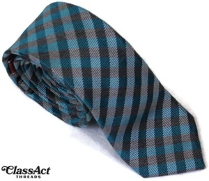Original Penguin Men’s Neck Tie Teal Plaid Silk Skinny 2.25" Wide - Picture 1 of 5