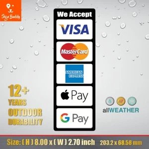We Accept Credit Card Visa Master AE Apple Pay Google Pay POS Vinyl Stickers - Picture 1 of 4