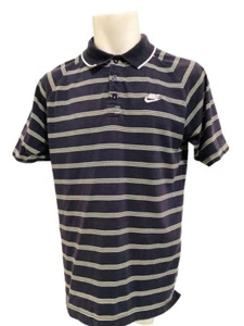 NikeFIT Dry Sportswear Sz L Men's Blue Striped Short Sleeve Polo Shirt Collar - Picture 1 of 7