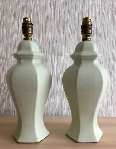 Lovely Little Pair Of Pale Green Lamps  14” High