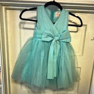 Dress Baby Toddler 90 Dress Teal Tulle 3D Party Flower Girl Easter Costume NWOT - Picture 1 of 8