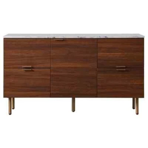 Ashton Sideboard Wooden Storage Cabinet, Faux Marble Top - White/Walnut - Picture 1 of 8