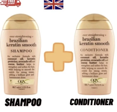 4x OGX Ever Straightening Brazilian Keratin Smooth Shampoo & Conditioner 88,7 ml