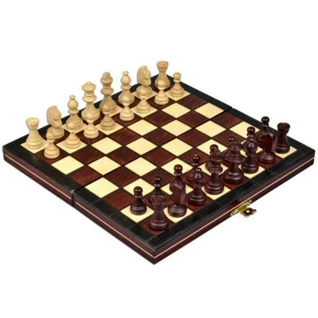 Wood Chess Wooden Magnetic Board Hand Crafted Folding Chessboard Travel Game Set