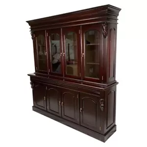 Antique Victorian Style Solid Mahogany Large 4 Door Display Cabinet / Bookcase - Picture 1 of 8