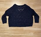 Ladies River Island Open Knit Jumper Size 18 Navy Blue With Sequins 3/4 Sleeve