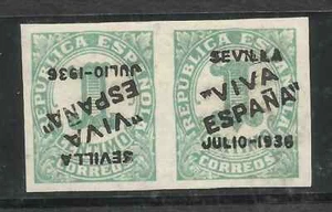 SPAIN SEVILLA, EDIFIL # 1, PAIR, 1 STAMP W/INVERTED OVERPRINT, RARE!!! - Picture 1 of 1