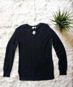 GAP leichter V-Ausschnitt geteilter Saum Waffelstrick schwarz High Low Tunika Pullover XS neu mit Etikett - Bild 1 von 8