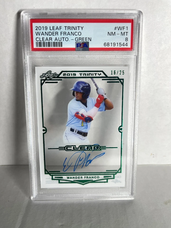 2019 Leaf Trinity Baseball Wander Franco Tampa Bay Rays Clear Green Auto /25 PSA - Image 1 of 1