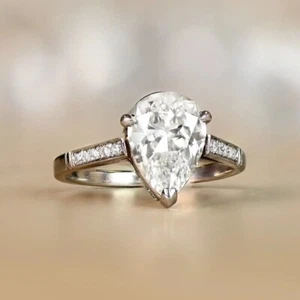 Weißer Moissanit-Verlobungsring 2,50 kt Birnenschliff massiv 14 K Weißgold Größe 7,5 - Bild 1 von 9