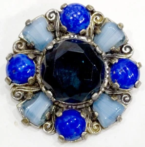 STUNNING! Vintage BLUE STONE Costume Jewelry BROOCH PIN / SIGNED Needs ID - Picture 1 of 6