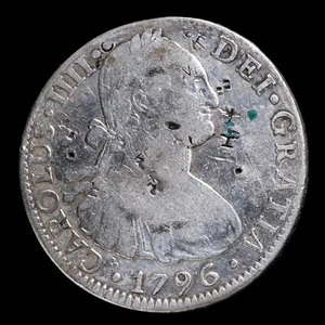 Carlos IV, 8 Reales de Mexico 1796 (FM) Resello Chino - 39 mm / 26.48 gr. - Bild 1 von 3