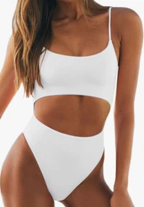 Meyeeka Womens Cut Out Front Lace Up Back High Cut Monokini One Piece NWT Medium - Picture 1 of 5