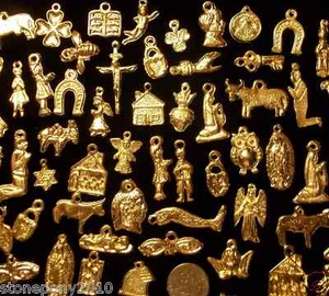 25 Milagros Charms Mexican Folk Art Imported Shiny GOLD Ex Votos Dijes Miracle - Picture 1 of 4