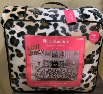 Juicy Couture Plush Faux Fur Leopard Print 4pc QUEEN Comforter Set Soft & Cozy - Image 1 of 4