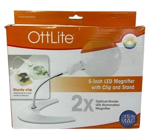 OttLite 2x Optical-Grade 5" LED Illuminated Magnifier w/ Clip & Stand #MG016INT5 - Picture 1 of 6