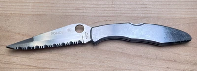 Spyderco VG-10 Police Lock-Back Stainless Steel Combo Blade Folding Knife Japan - Image 1 of 4