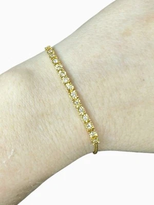 Pulseira ajustável ouro 925 Vermeil sobre prata esterlina tênis diamantes reais - Imagem 1 de 4