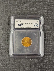 1977-D MS 67+ RD Lincoln Memorial One Cent ICG AUSTIN HUTTO Signed White Label - Picture 1 of 4
