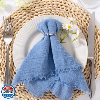 MLMC 6 Pack Dusty Blue Cloth Napkins with Fringe Boho Fall Linen Napkins Wash - Image 1 of 4