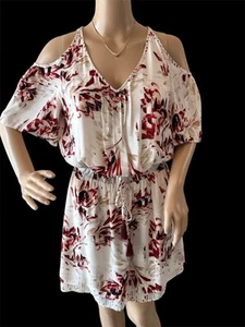 WHITE HOUSE SCHWARZMARKT ELFENBEIN ROT GEBLÜMT COLD SHOULDER KLEID GRÖSSE 4P - Bild 1 von 13