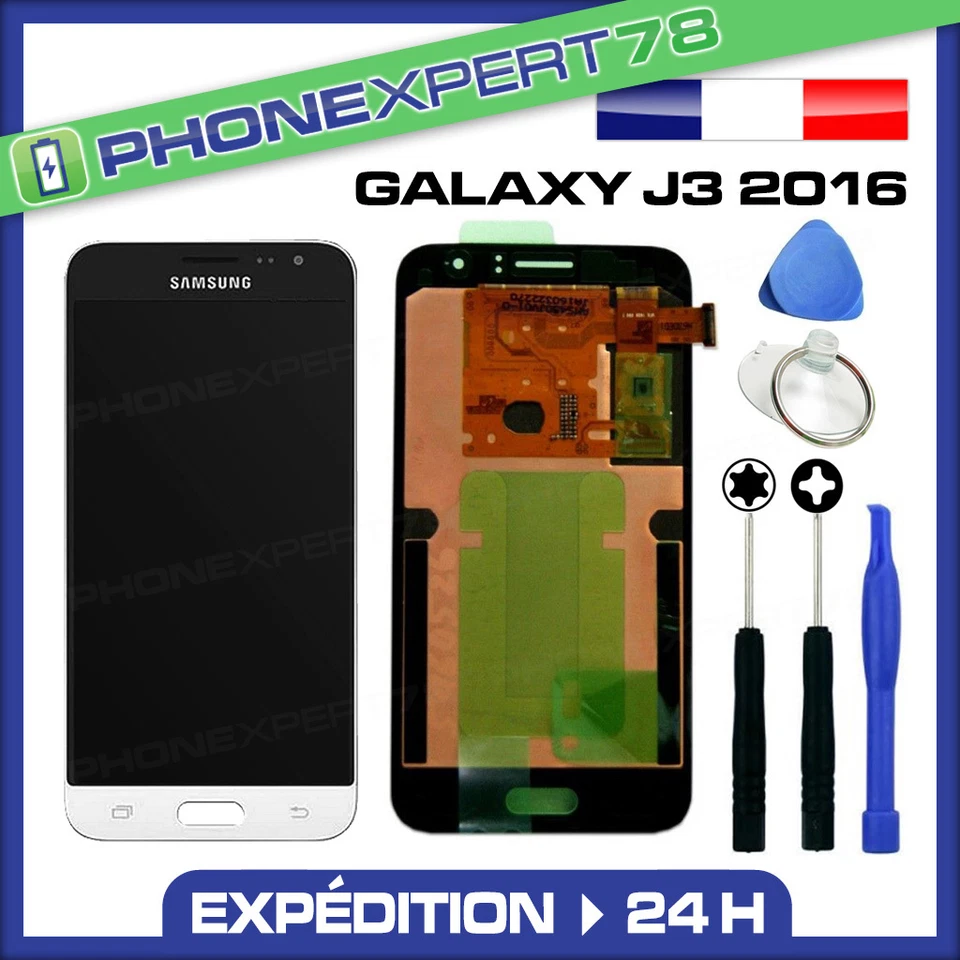 VITRE TACTILE + ECRAN LCD ORIGINAL SAMSUNG GALAXY J3 2016 BLANC + OUTILS - Photo 1/1