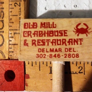 Vntg "Old Mill Crab House/Restaurant Delmar, DE Wooden 7" Crab Knocker/Hammer - Picture 1 of 6