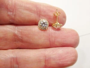 10K REAL SOLID YELLOW GOLD ROUND STUD EARRING DAINTY - Picture 1 of 7
