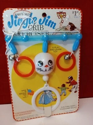 VTG NOS 1960s 1950s Baby Toy Crib Toy Exerciser Hanger Rabbit Bells USA - Image 1 of 4
