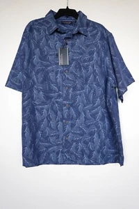 Roundtree & Yorke Short-Sleeve Shirt XLT Blue Leaf Print Square Tail NWT - Picture 1 of 5