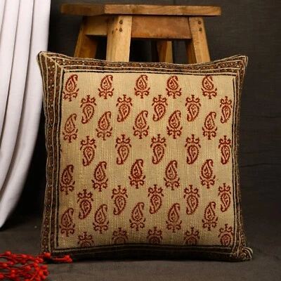 Capa de almofada estampada em bloco Syahi Begar durável algodão slub capa de travesseiro - Imagem 1 de 4