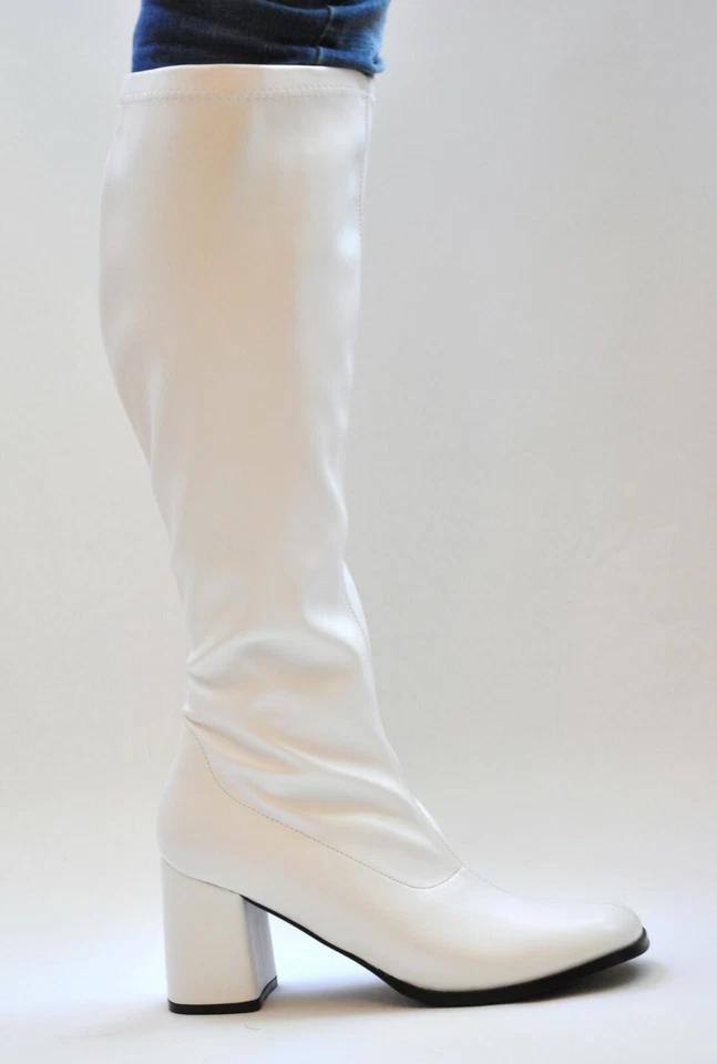 Botas travestis GoGo Drag Queen blancas elásticas ancho pantorrilla talla 12 13 14 Foto 1 de 1