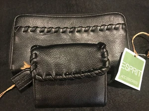 Vintage ESPIRIT Black Leather Woman's Zip Wallet and Change Purse Set NWT - Picture 1 of 9