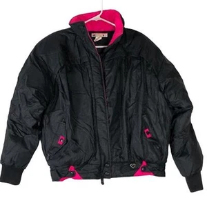 Black Vintage Obermeyer SZ 12 Hot Pink Dreamer Prime Down Ski Jacket 80's 90's - Picture 1 of 14