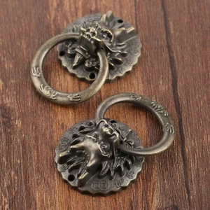 2 pz Manici Testa di Drago in Bronzo Antico Vecchio Vintage Pulsanti Anello Porta - Foto 1 di 24